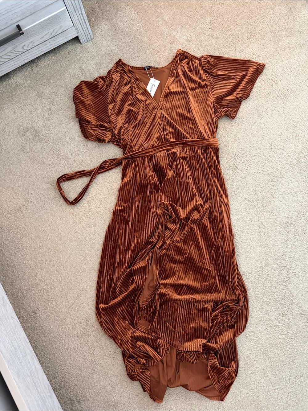 Simplee Plus Rust Brown Ribbed Velvet Wrap Blouse